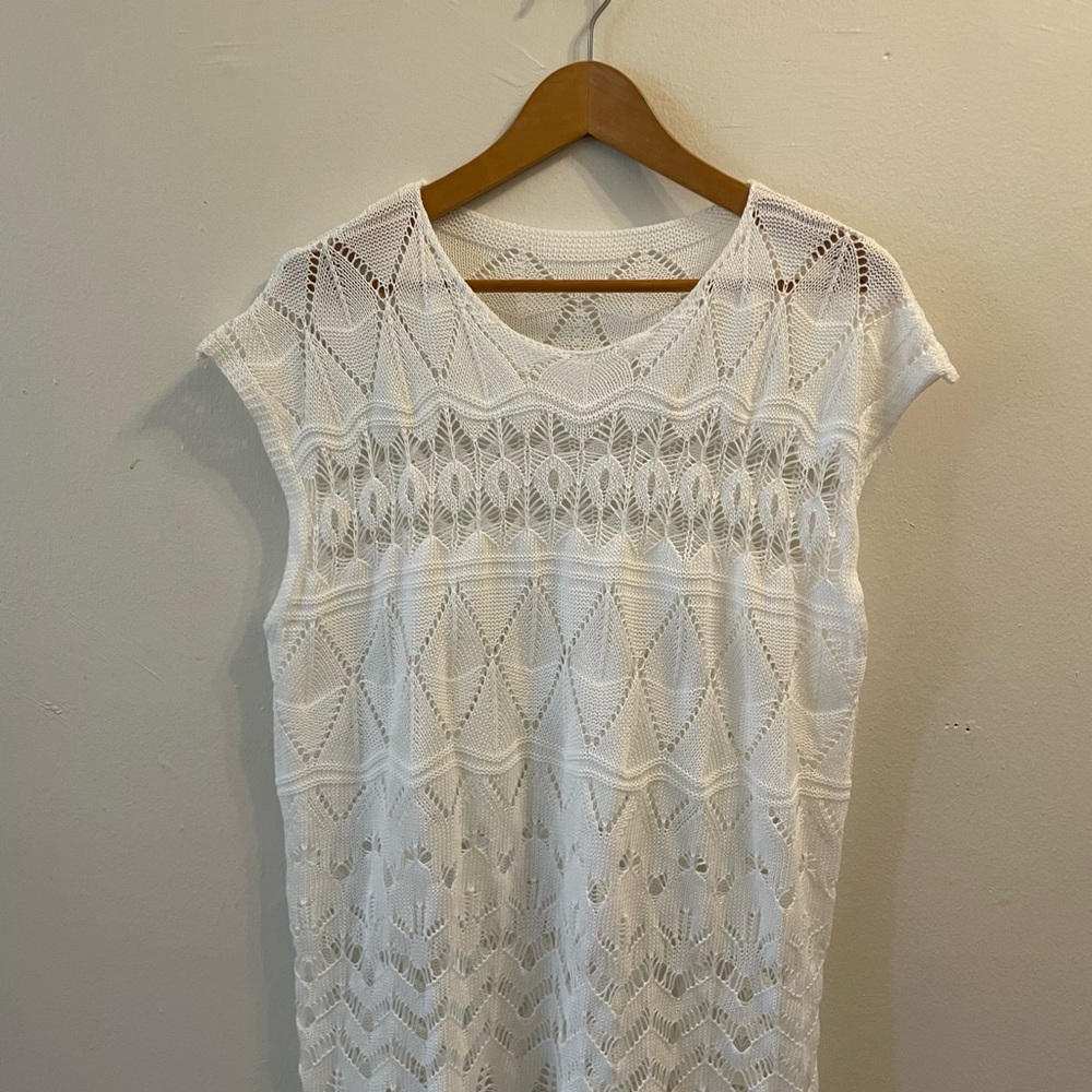 White Crochet Knit Tunic Top